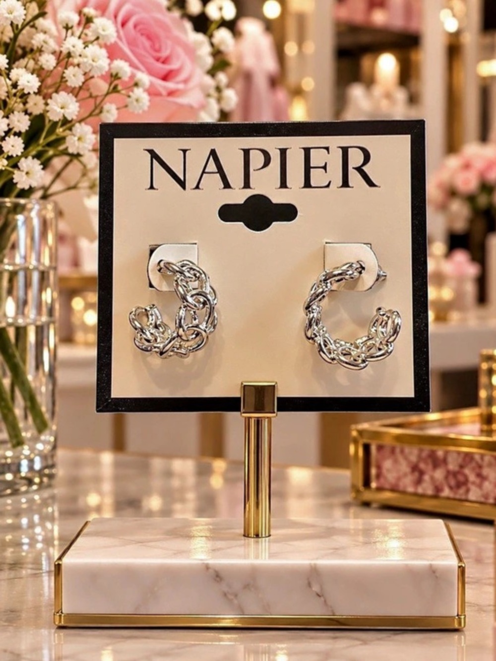 Napier Silver Textured Hoop Earrings